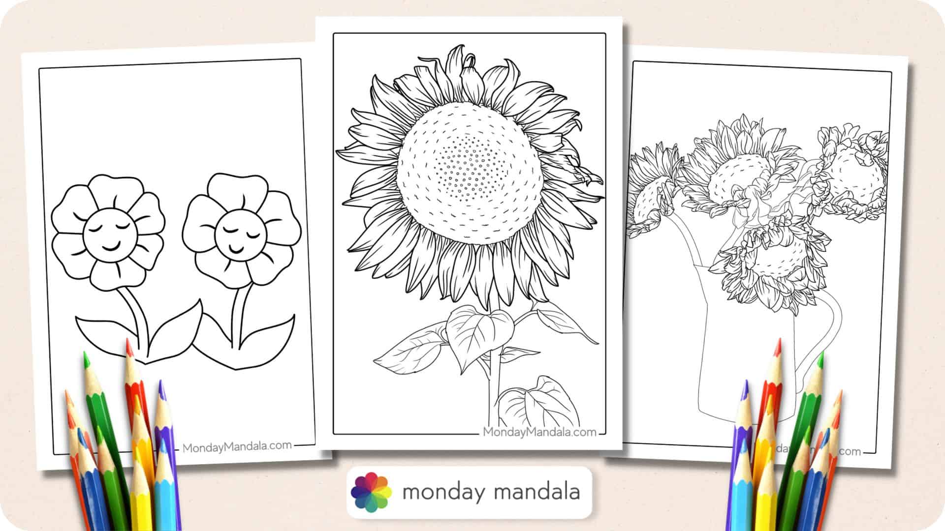 Sunflower coloring pages free pdf printables