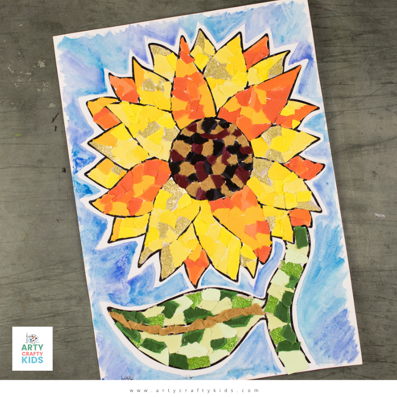 Paper sunflower collage art