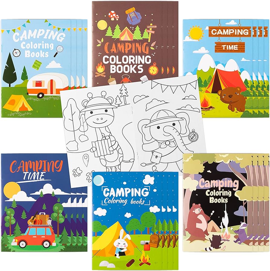 Dvbonike pcs camping coloring books including tent camping light forest bear rabbit diy art drawing patterns summer birthday party favors gifts home school activity supplies for kids boys girls toys