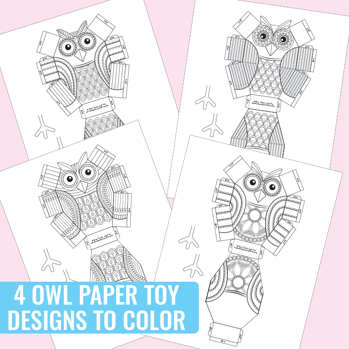 Simple owl paper toys to color instant download