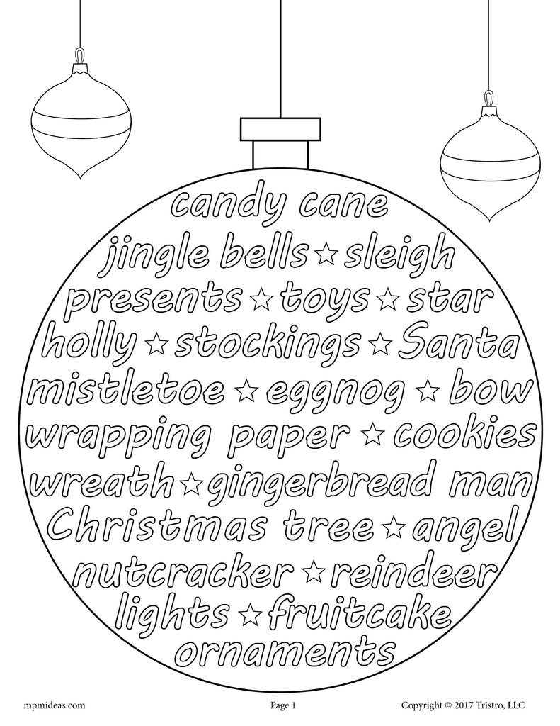 Printable christmas vocabulary words coloring page â