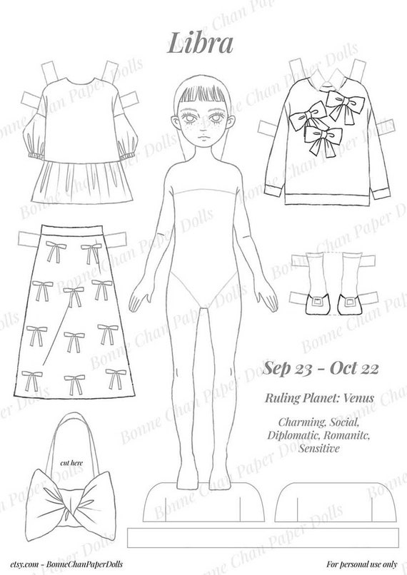 Paper doll printable pdf little fashionista coloring pages toys kid craft air signs bundle zodiac paper dolls aquarius gemini libra