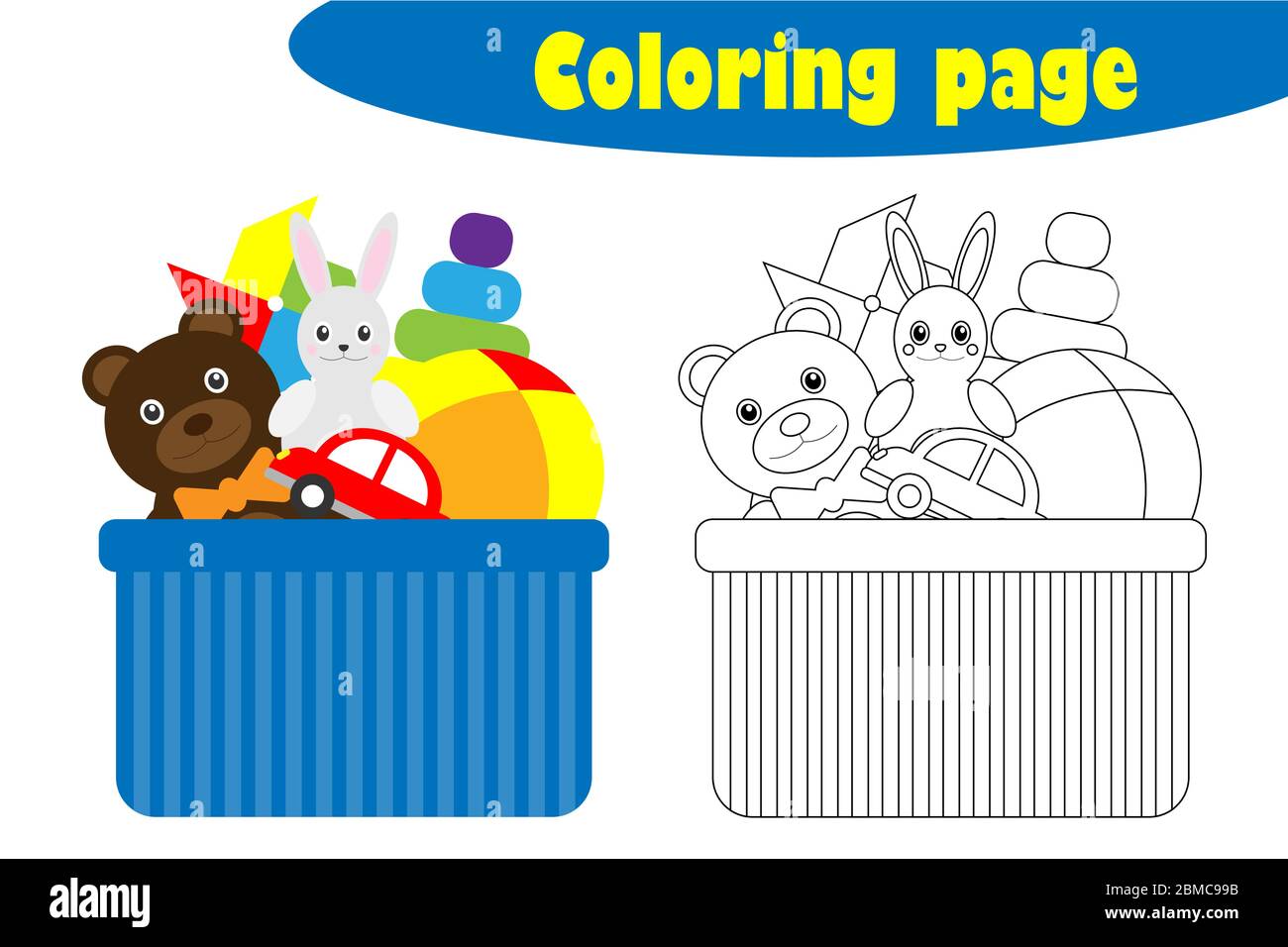 Box with toys in cartoon style coloring page education paper game for the development of children kids preschool activity printable worksheet vec stock vector image art