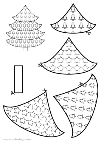 Color cut and paste paper christmas tree free printable papercraft templates