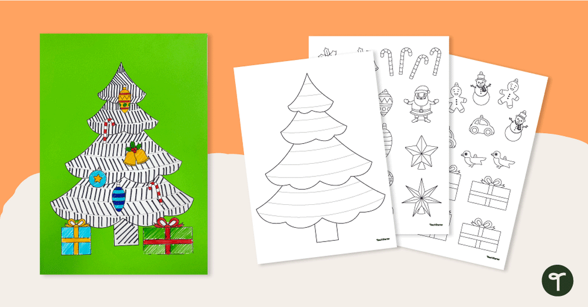Funky christmas tree craft template teach starter