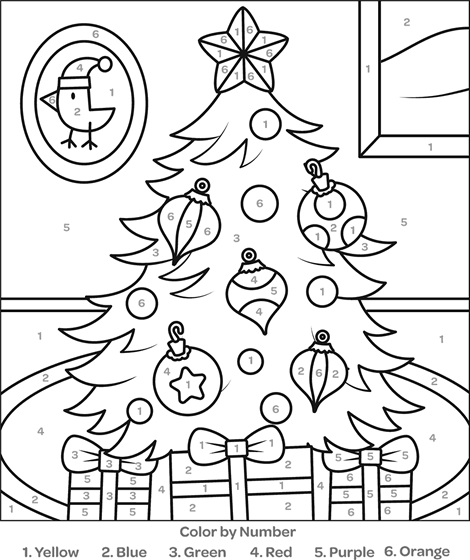 Color by number christmas tree coloring page