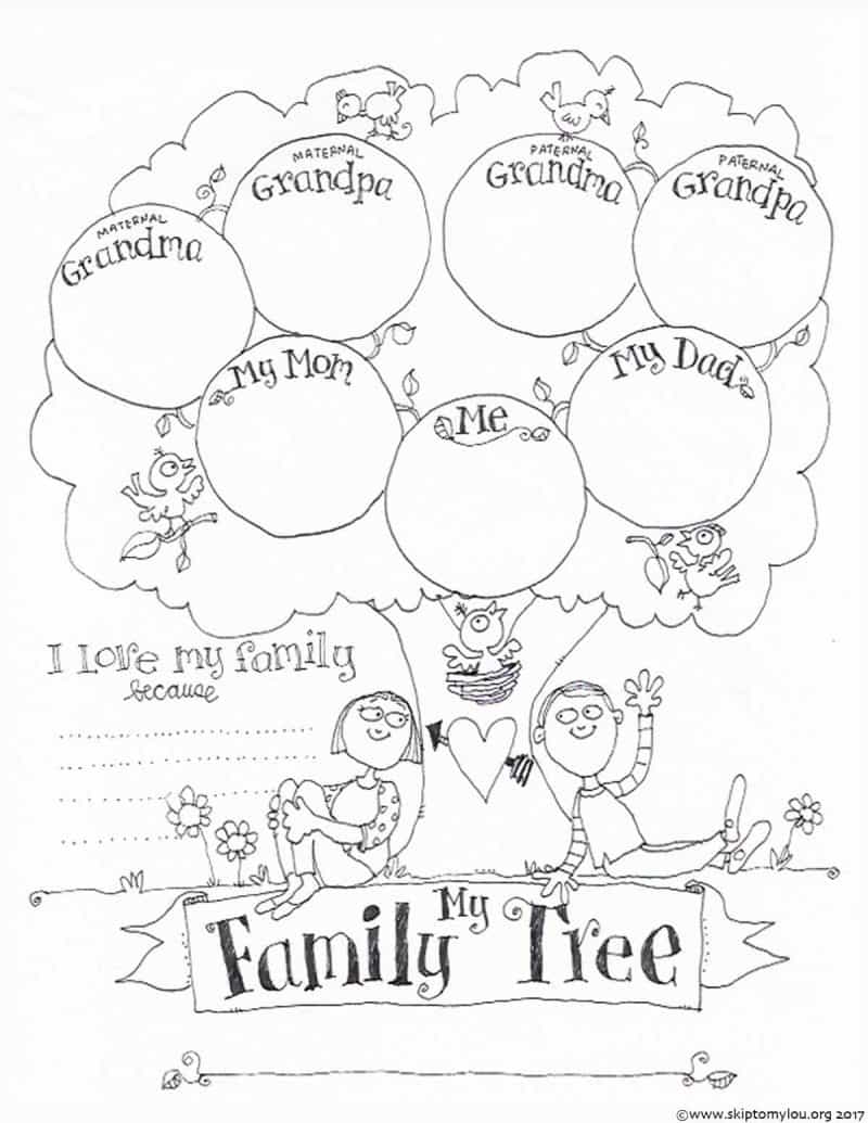 Free printable family tree coloring page skip to my lou