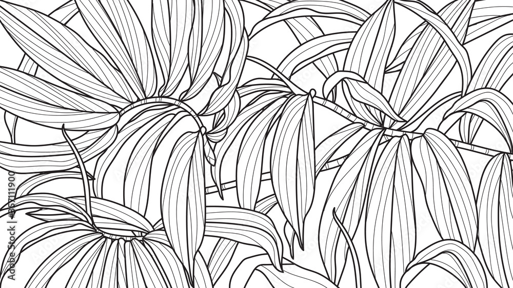 Hand drawn leaves line arts ink drawing background abstract leaf vector pattern tropical leaves design for fabric wrapping paper and prints vector illustration vector