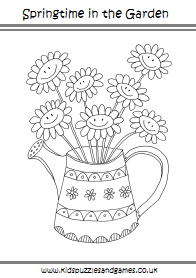 Flowers in watering can loring page