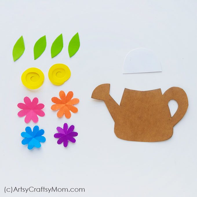 Spring flowers in a watering can paper craft spring craft for kids