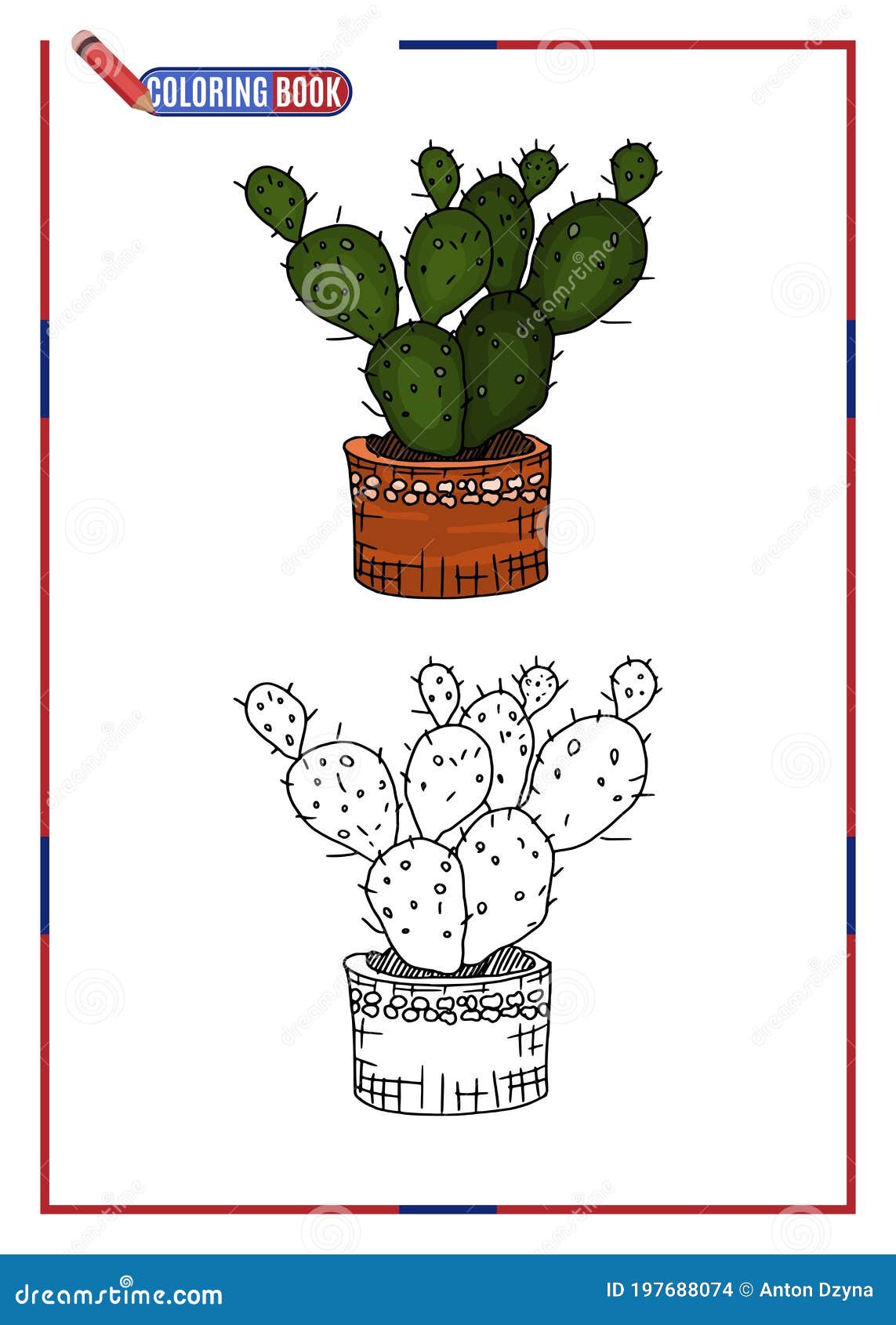 Pattern coloring paper sheet large weaving cactus stock illustration