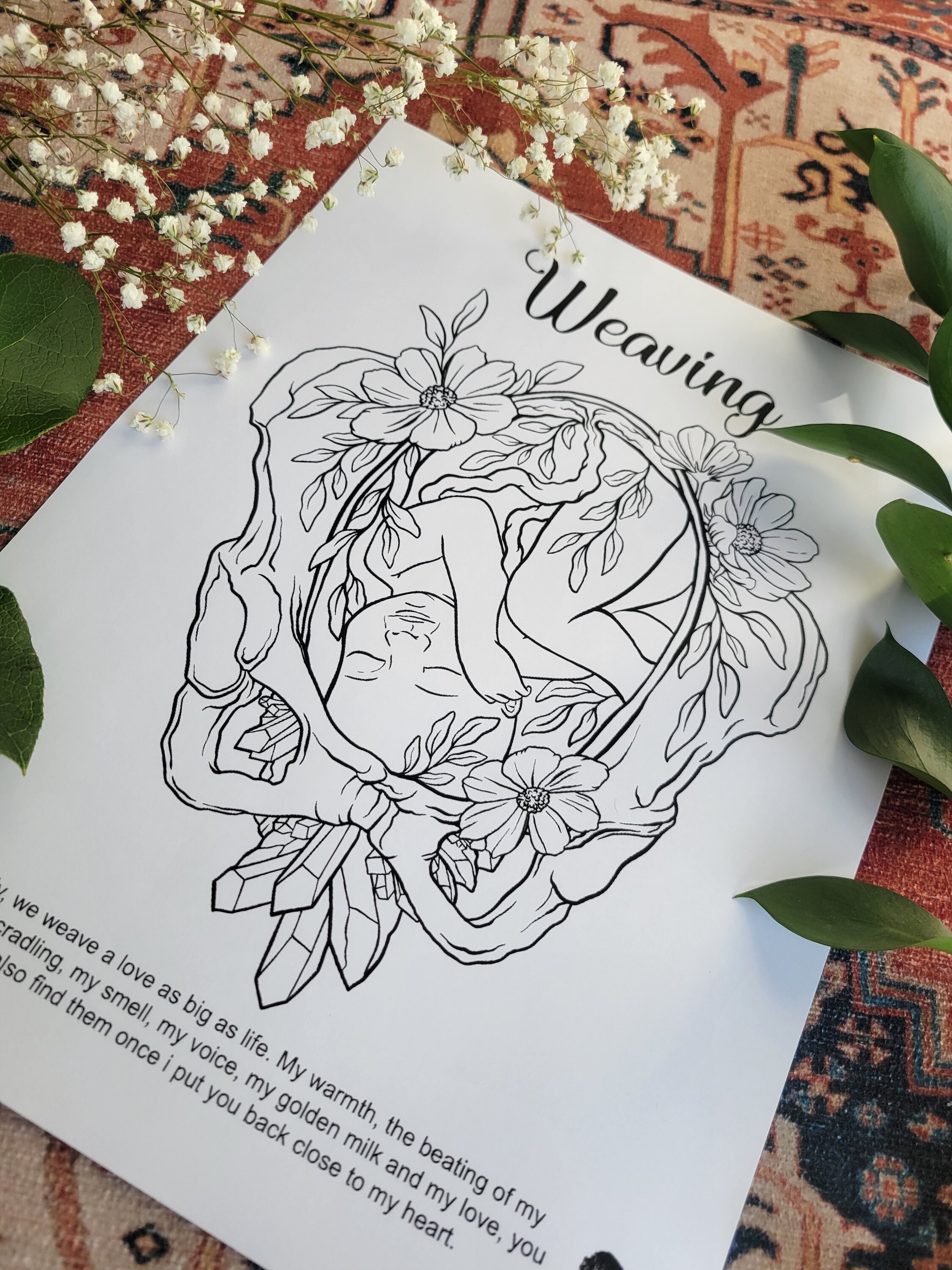 Maternity and birth coloring page weaving