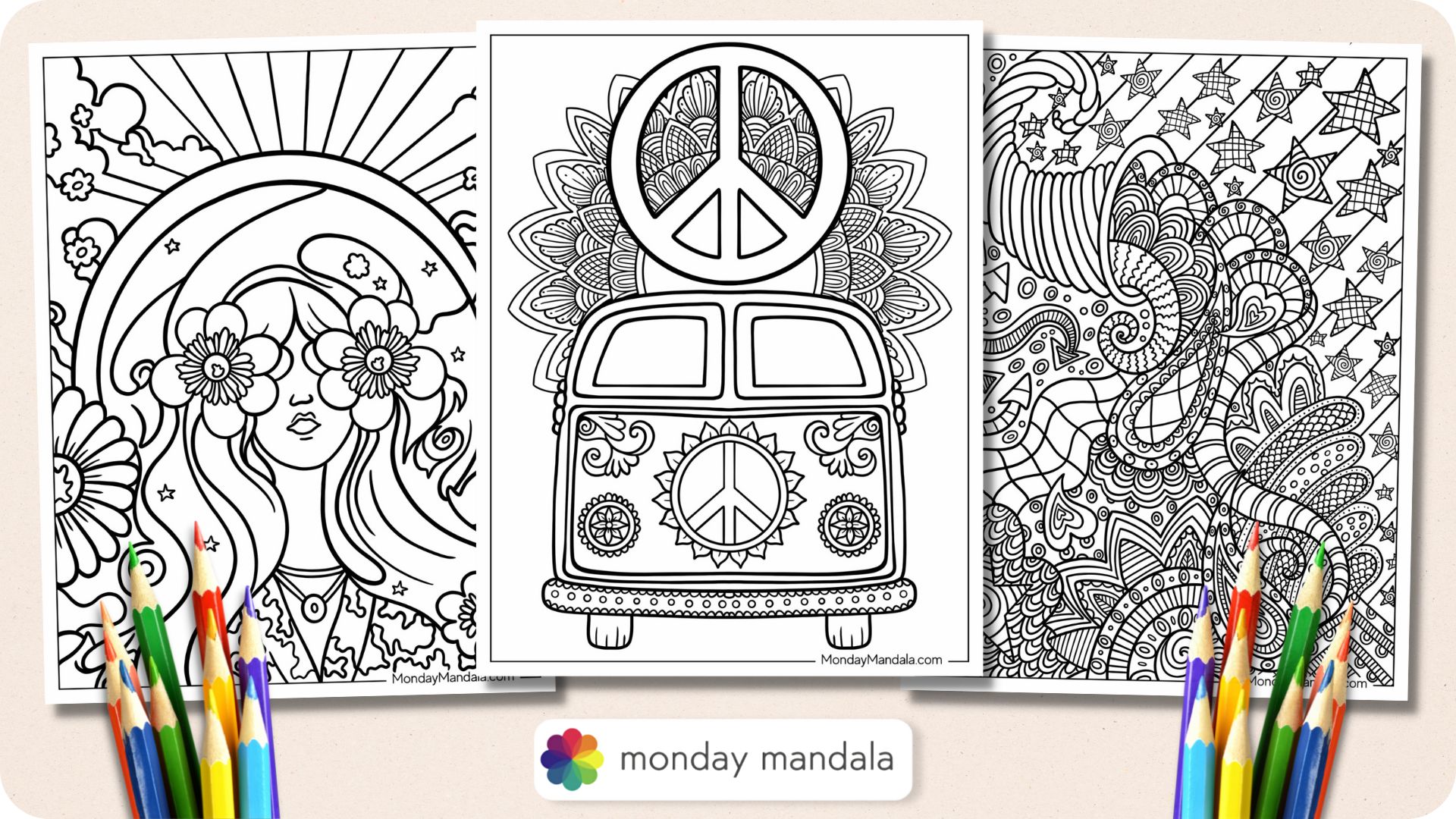 Hippie coloring pages free pdf printables