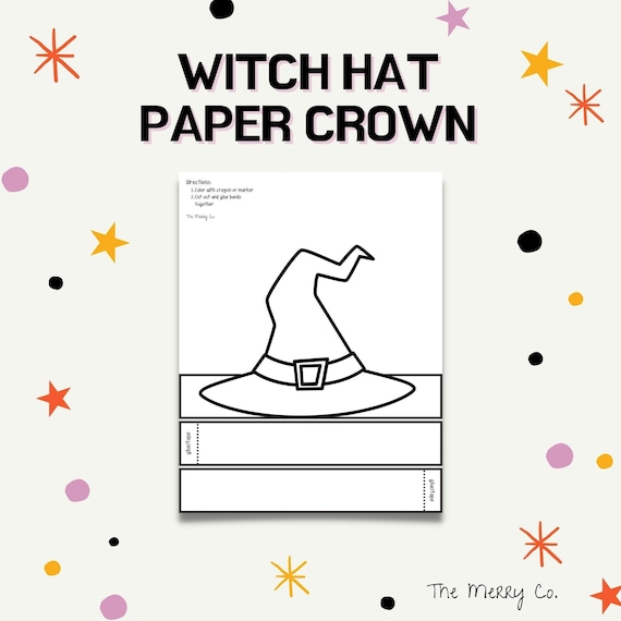 Witch hat paper crown halloween coloring page printable paper craft diy party hat activity for kids pretend play dress up homeschool instant download