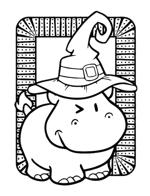 Premium vector funny and cute smiling hippo wearing witch hat for halloween