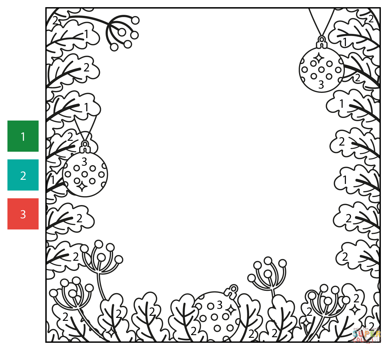 Christmas border color by number free printable coloring pages