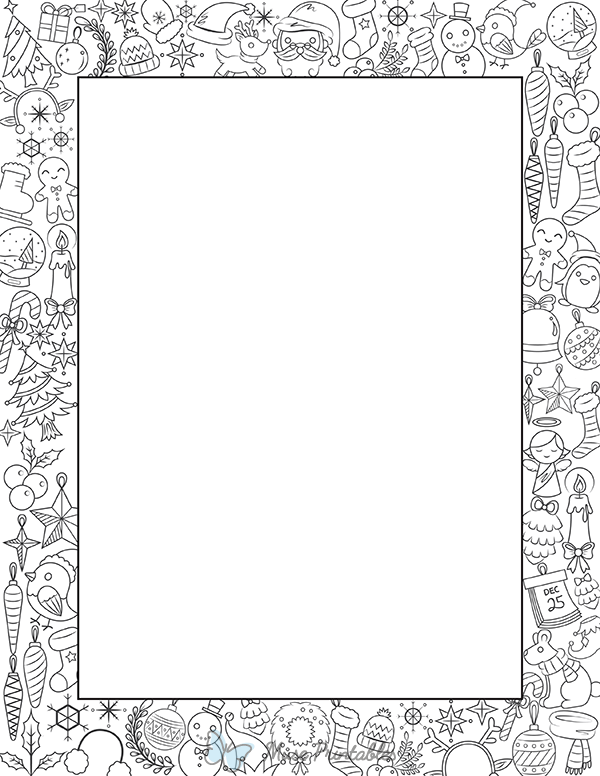 Printable black and white christmas doodle page border