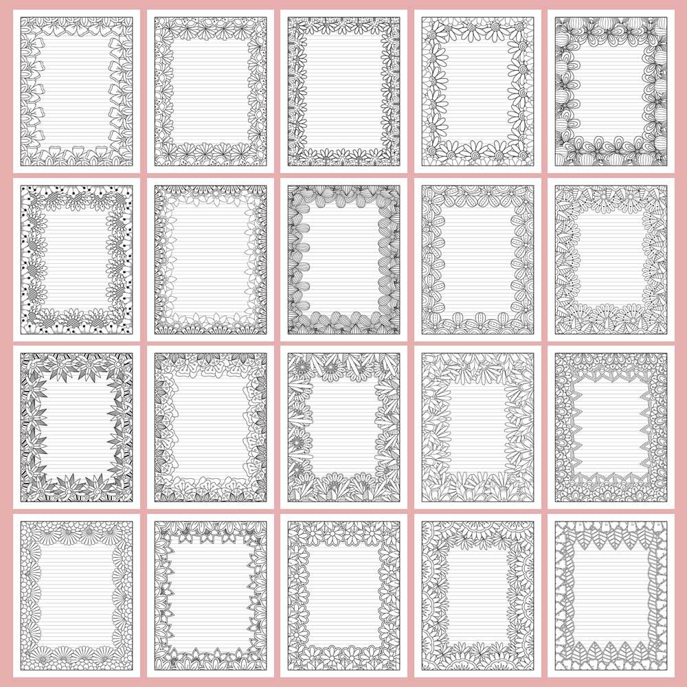 Printable coloring pages floral borders