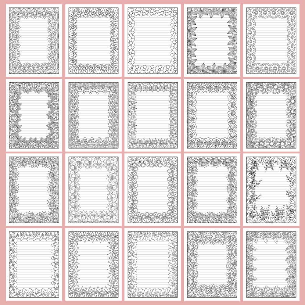 Printable coloring pages floral borders