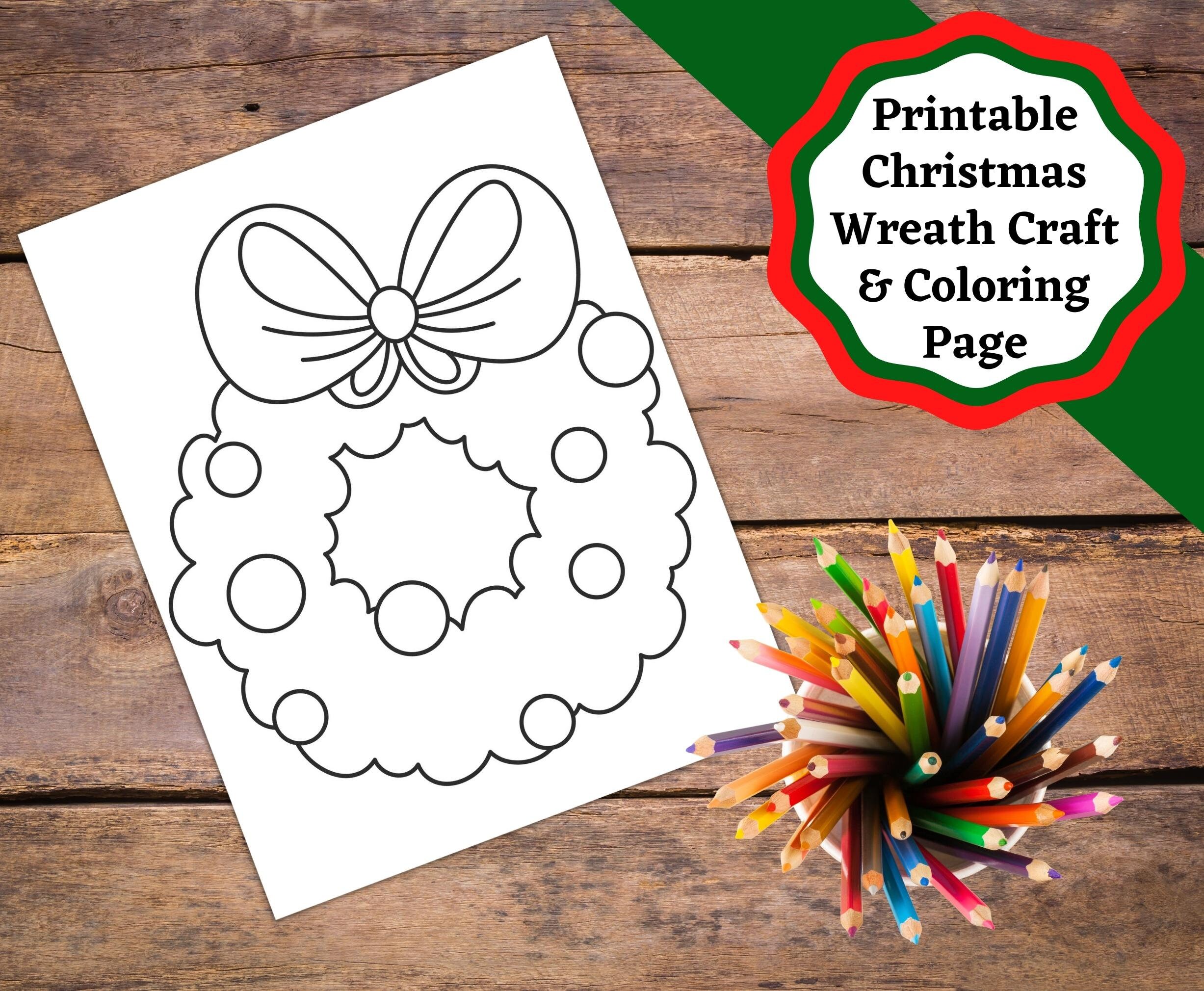 Simple easy to make printable cute and paste christmas wreath kids activity and decoration christmas craft and coloring download now