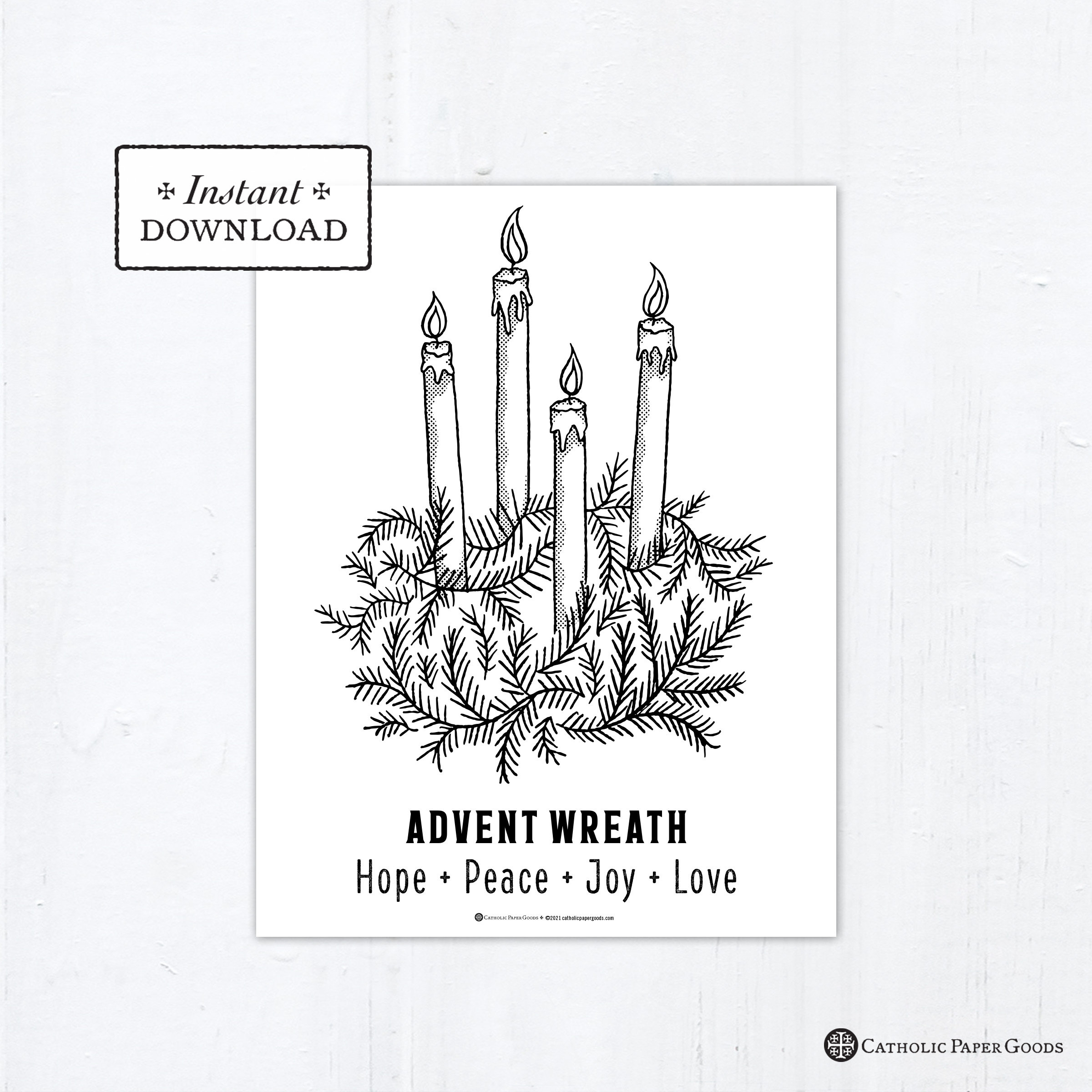 Advent wreath coloring page printable coloring page digital pdf catholic coloring page advent symbols