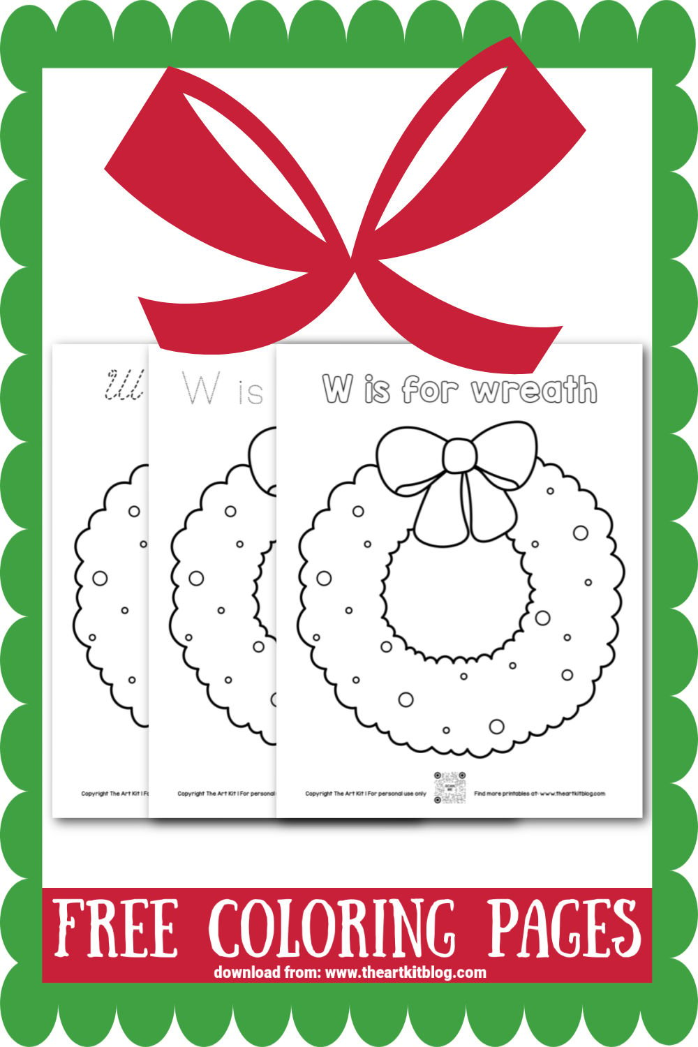 Free christmas wreath coloring pages â the art kit