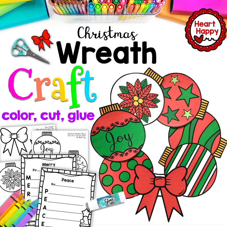 Christmas ornament wreath craft with acrostic poem templates made by teachers
