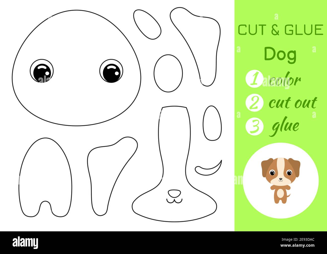 Coloring book cut and glue baby dog educational paper game for preschool children cut and paste worksheet color cut parts and glue on paper stock vector image art