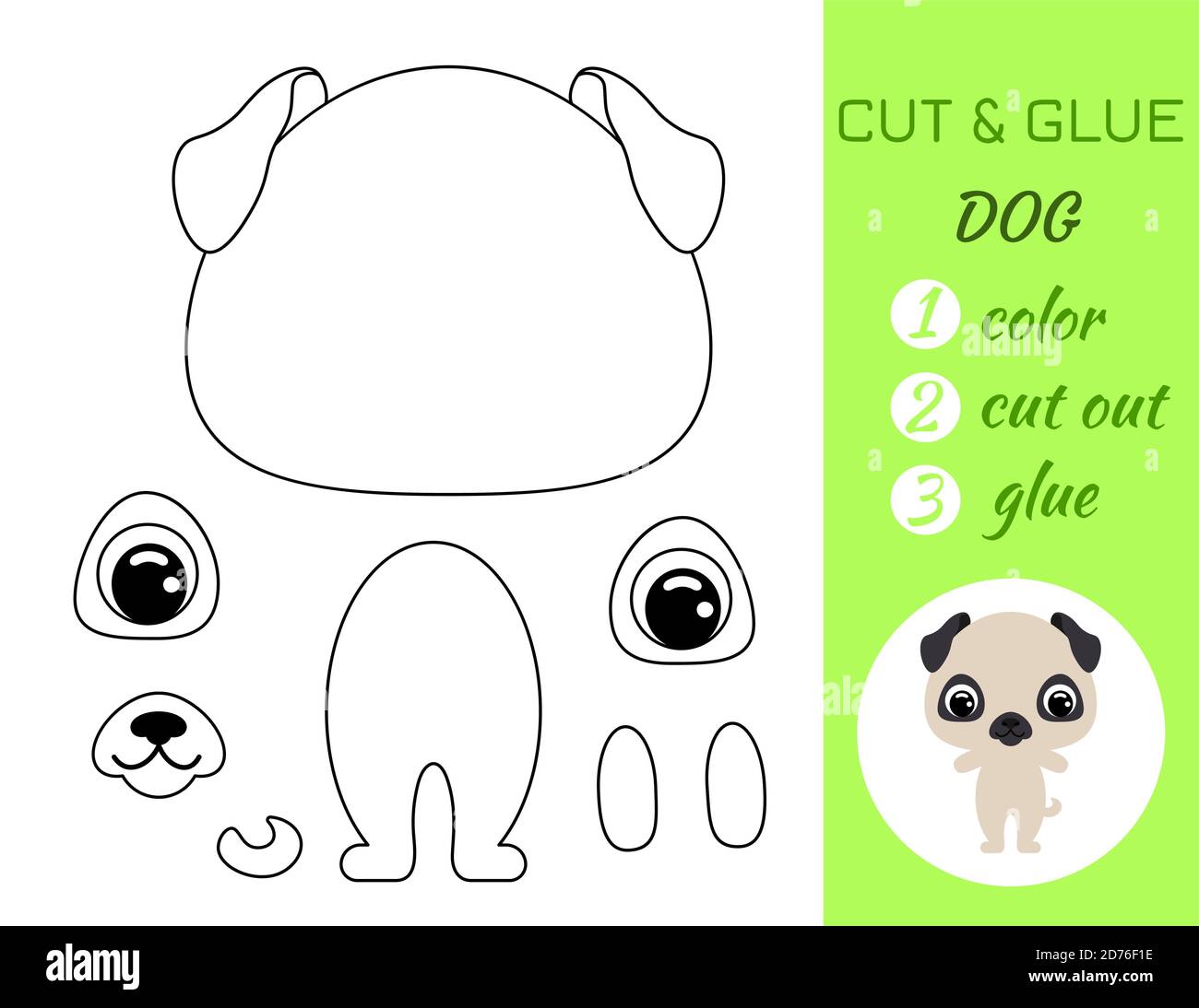 Coloring book cut and glue baby dog educational paper game for preschool children cut and paste worksheet color cut parts and glue on papercartoo stock vector image art