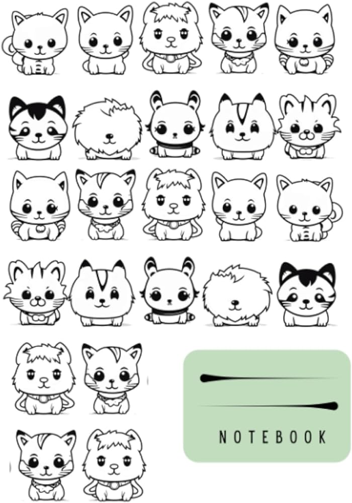 Notebook cute kawaii dogs coloring pagesfor writingjurnalingfor kids and adultblack and whitewide lined paperx in smith margaret books