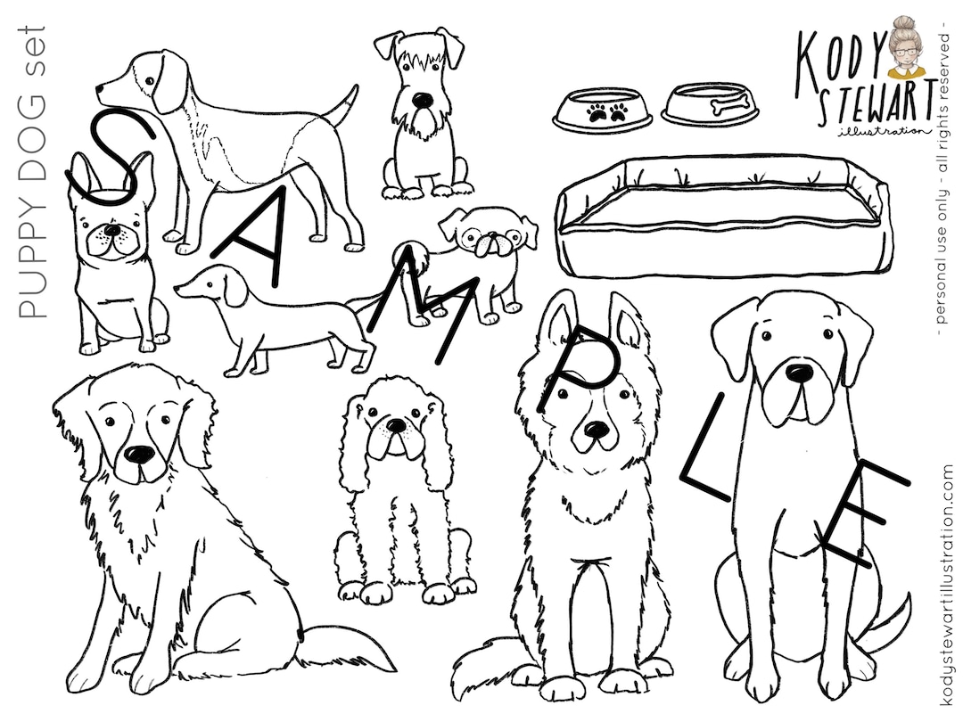 Paper doll printable dogs puppies craft kit birthday party adult colouring sheet modern paper doll printable download now