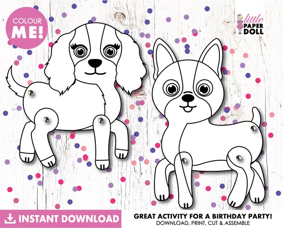 Dog paper doll instant download printable puppy dog coloring