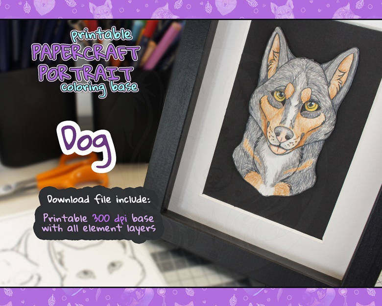 Printable paper craft coloring base dog