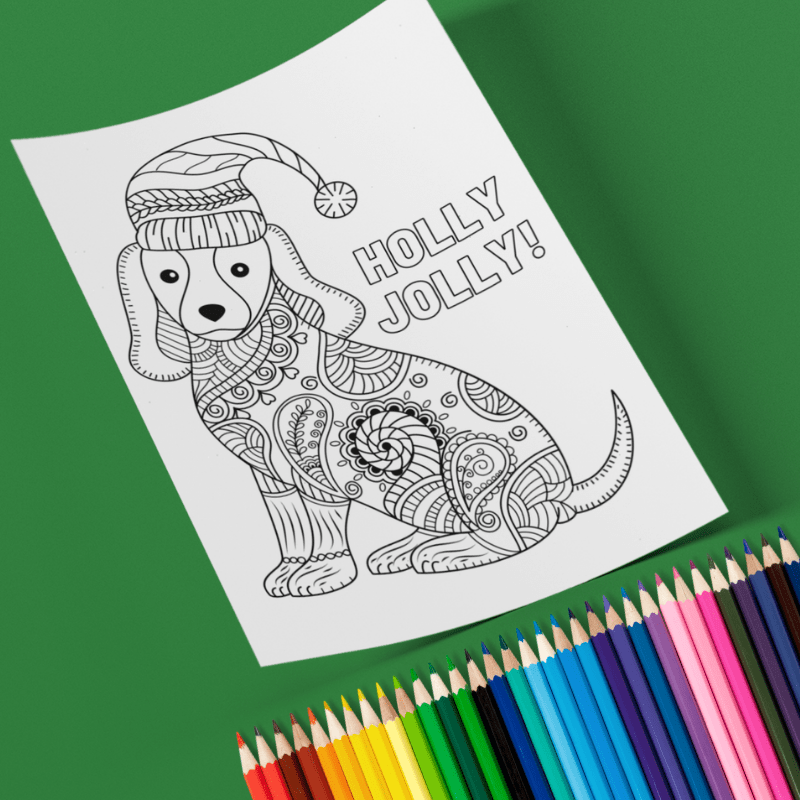 Printable christmas dog coloring page