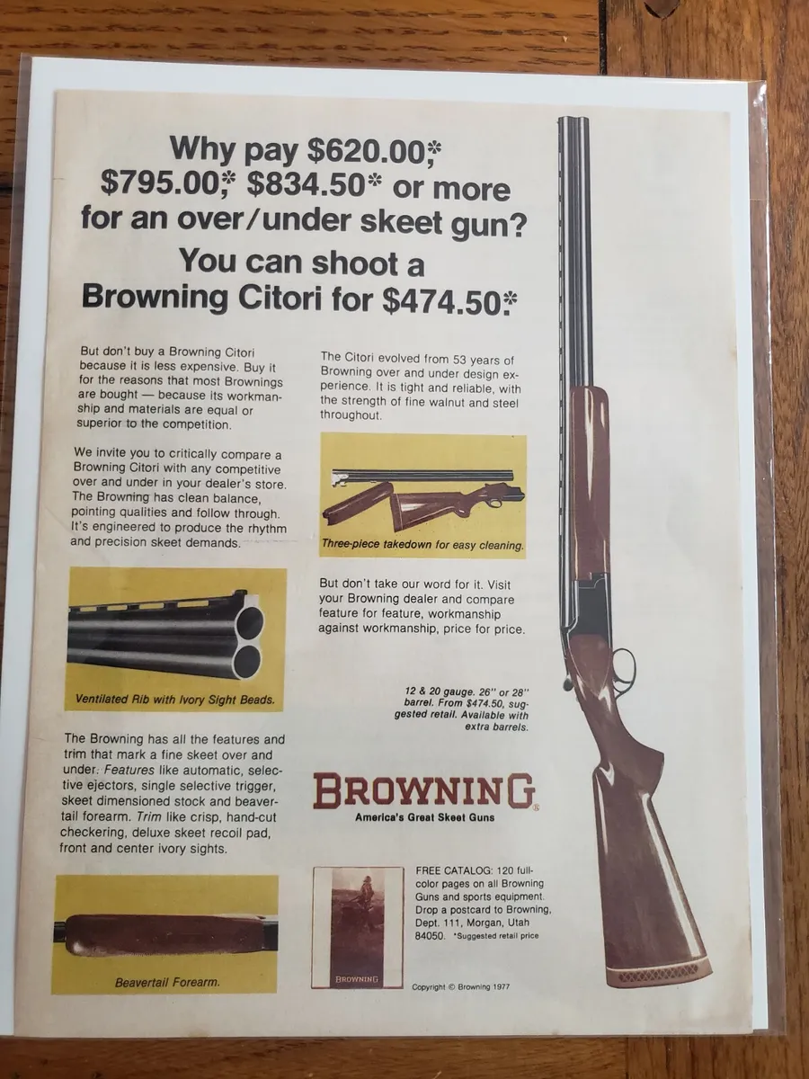 Vintage browning citori gun paper ad american rifleman magazine firearm