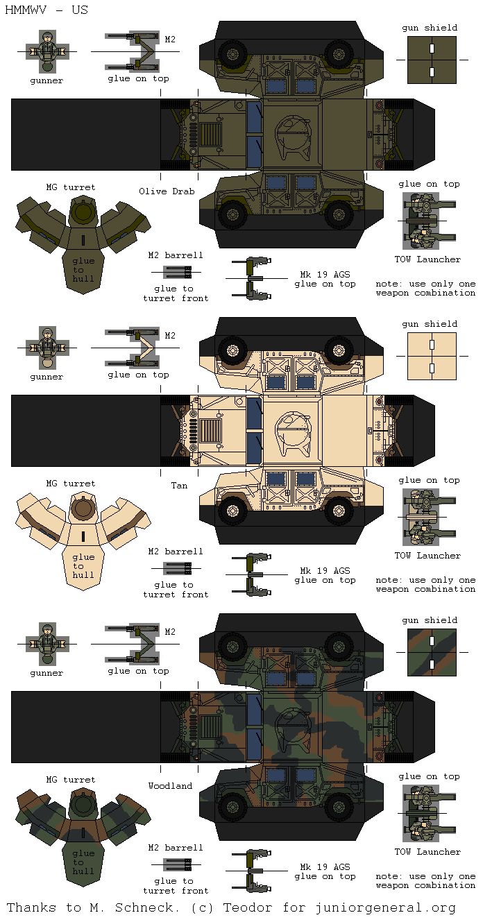 Us hmmwv d fold up paper miniature paper models paper tanks paper toys