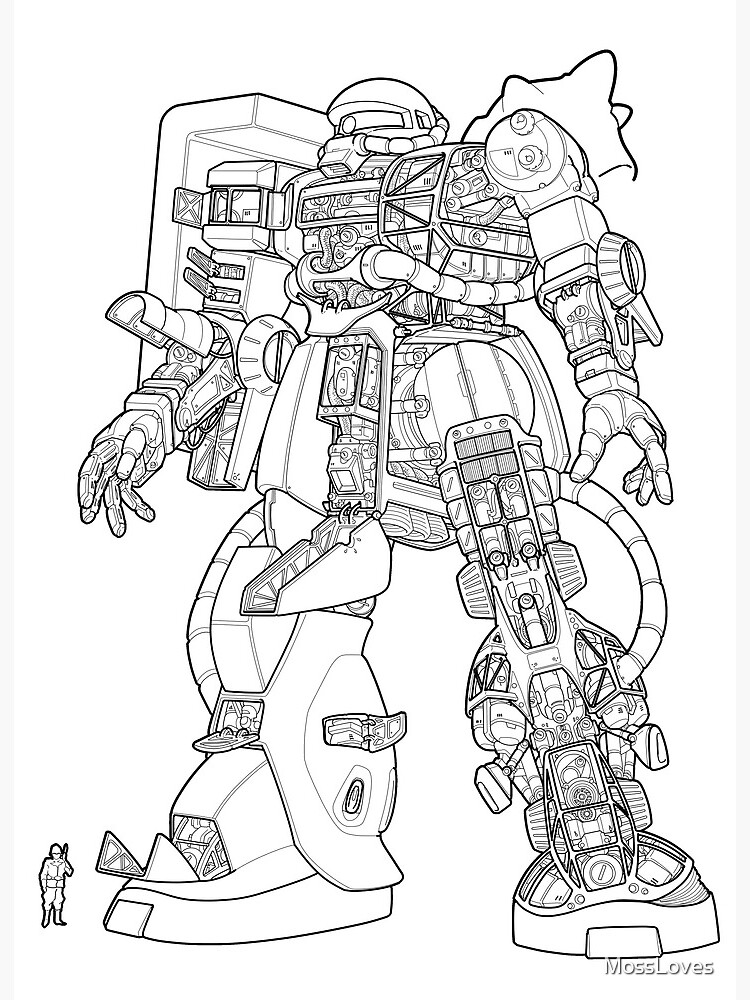 Zaku ii outline art board print for sale by mossloves