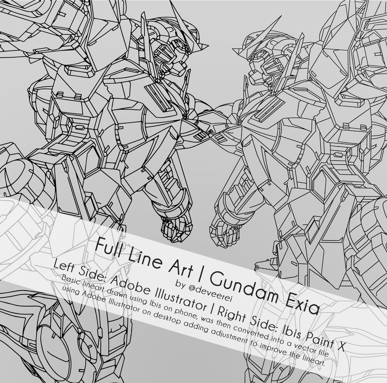 Gundam exia digital art from lineart to tattoo design