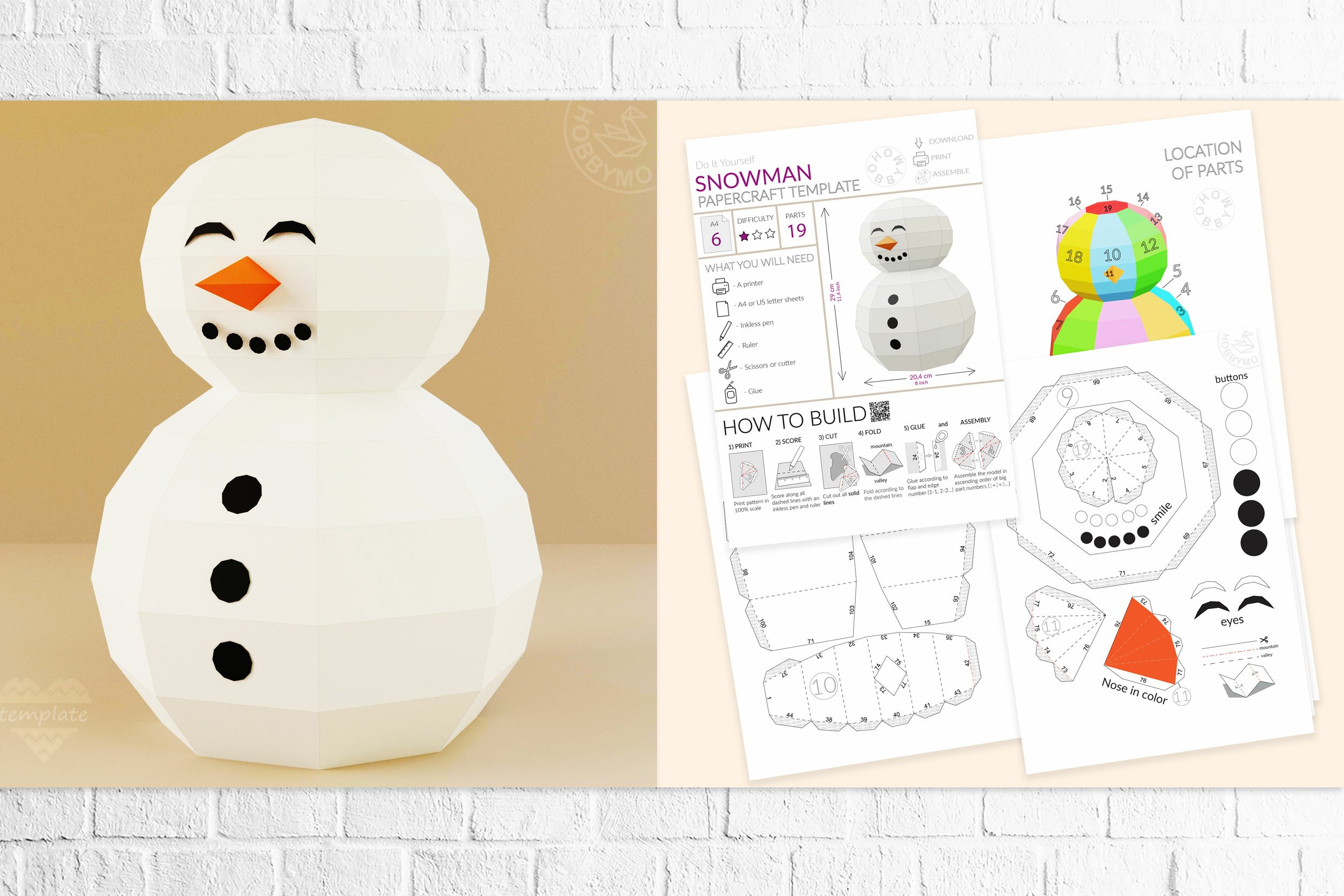 Diy paper low poly snowman d papercraft template