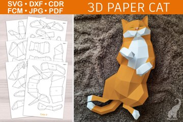 Low poly d paper craft cute cat template