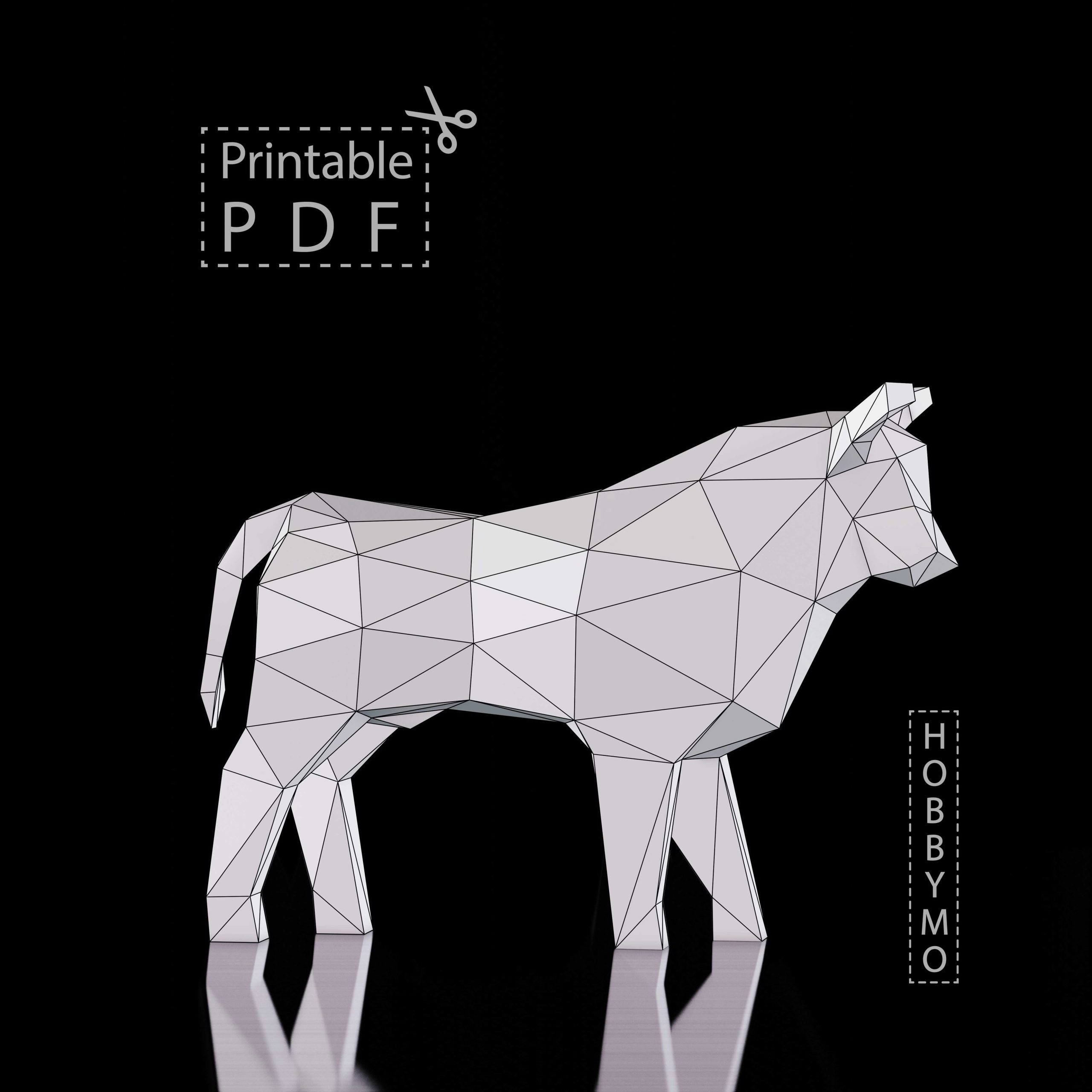 Diy low poly bull printable pdf template papercraft animals paper sculpture d origami paper model