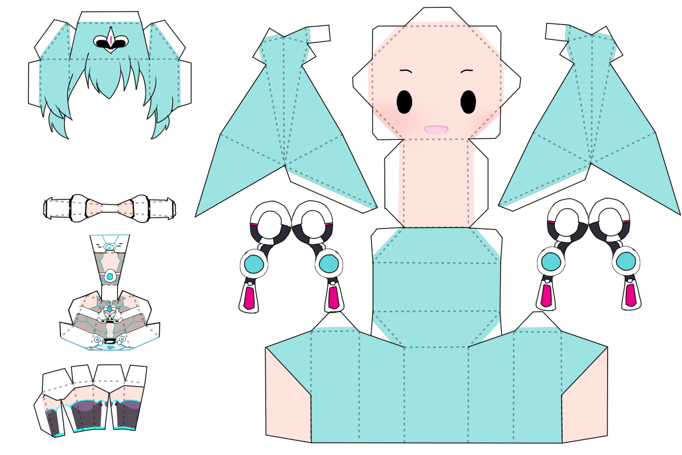 Racing miku chibi doll free printable papercraft templates