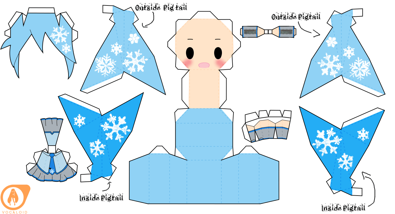 Snow miku hatsune chibi doll free printable papercraft templates