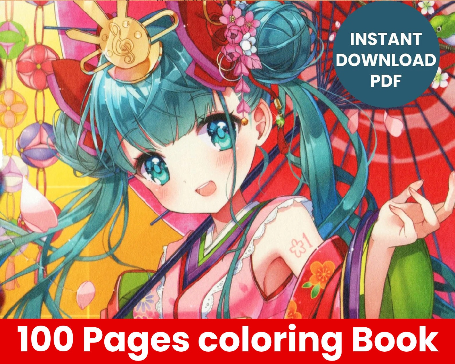 Manga hatsune miku coloring bundle vocaloid instant download coloring book digital art pdf anime drawing character illustration instant download