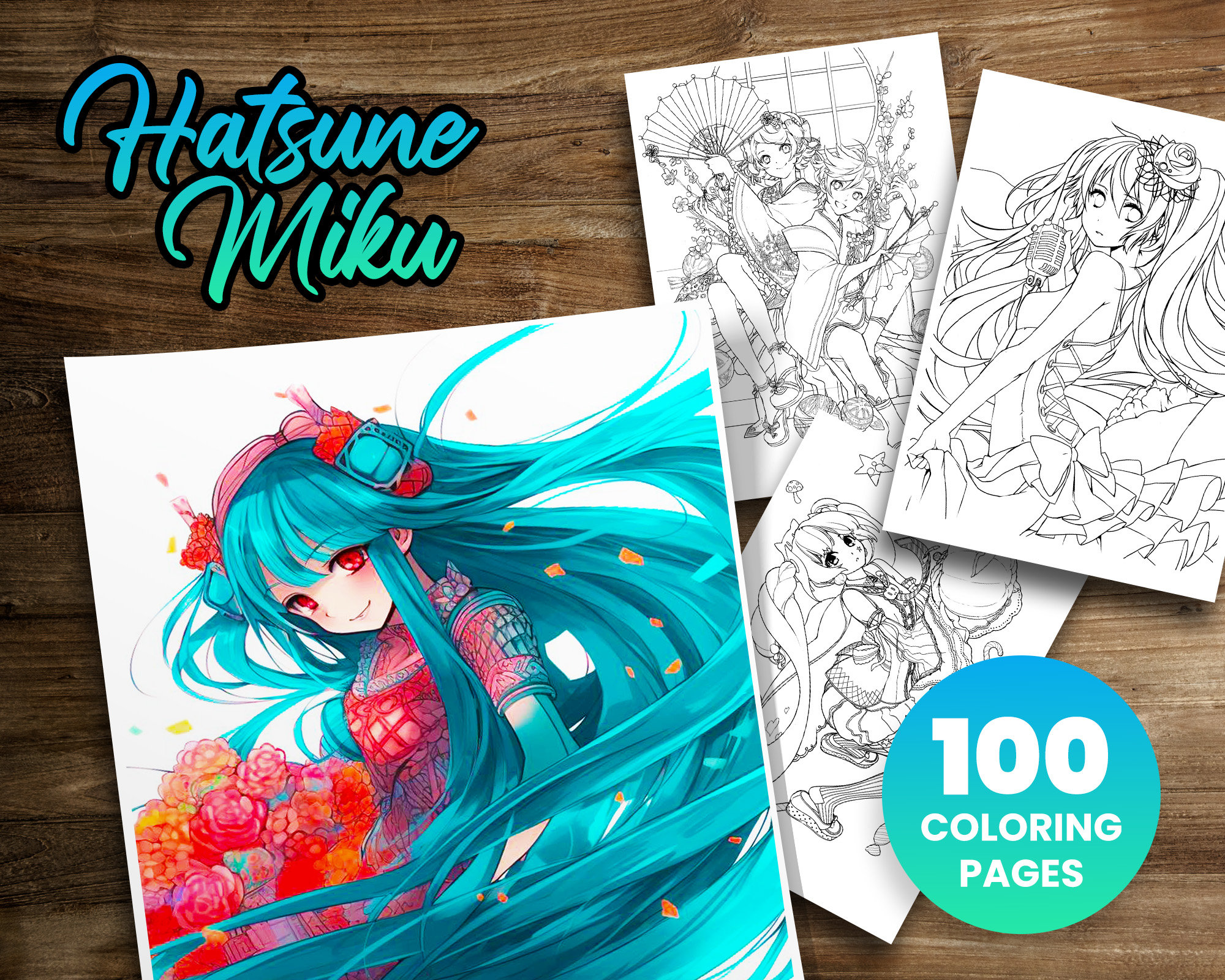 Manga hatsune miku coloring bundle vocaloid coloring book digital art pdf anime drawing character illustration manga coloring pages instant download