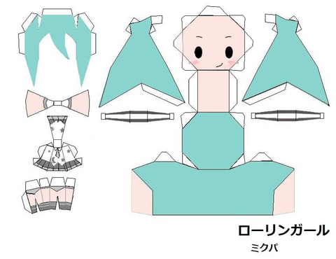 Hatsune miku rolling girl chibi doll free printable papercraft templates