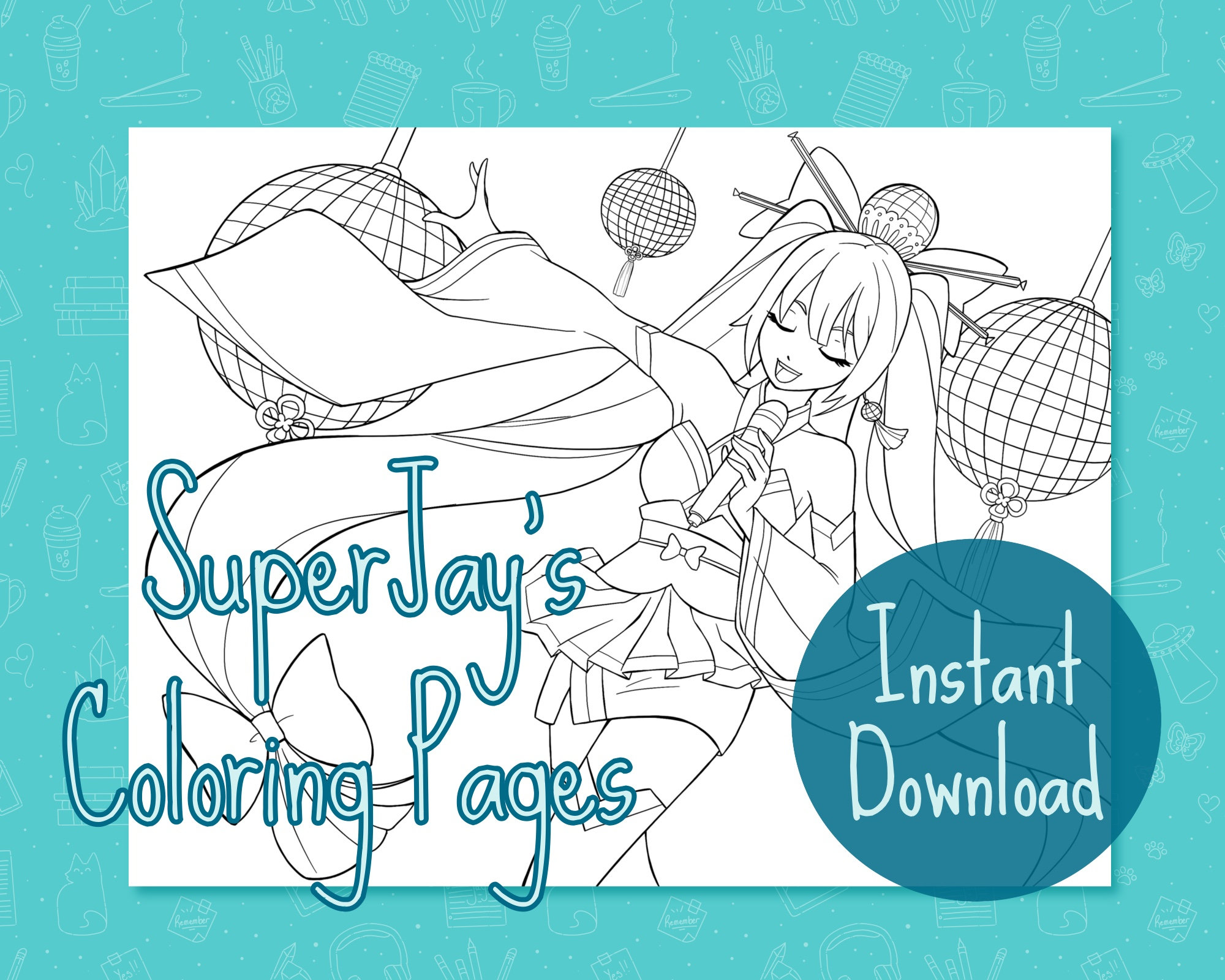 Hatsune miku printable coloring page for adults instant digital download jpeg png greyscale kawaii vocaloid