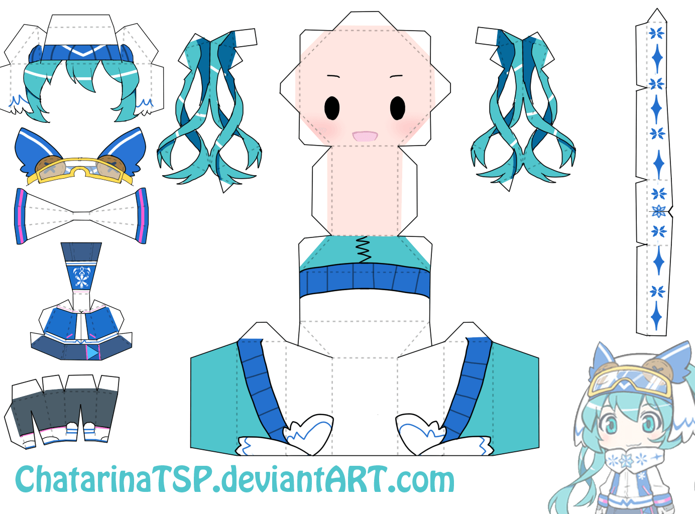 Snow miku chibi doll free printable papercraft templates