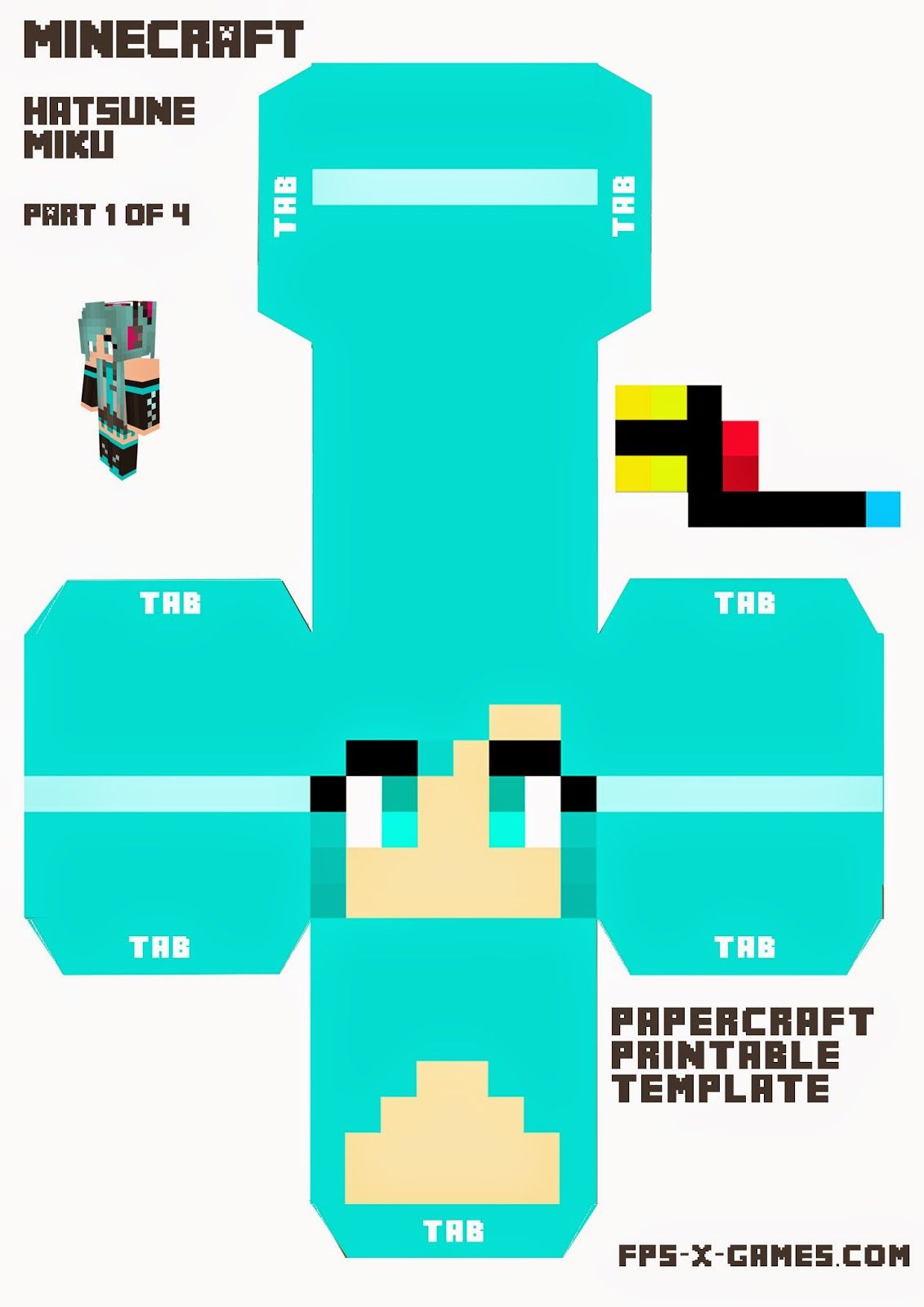 Large printable hatsune miku minecraft character fpsxgames minecraft hatsune miku minecraft characters