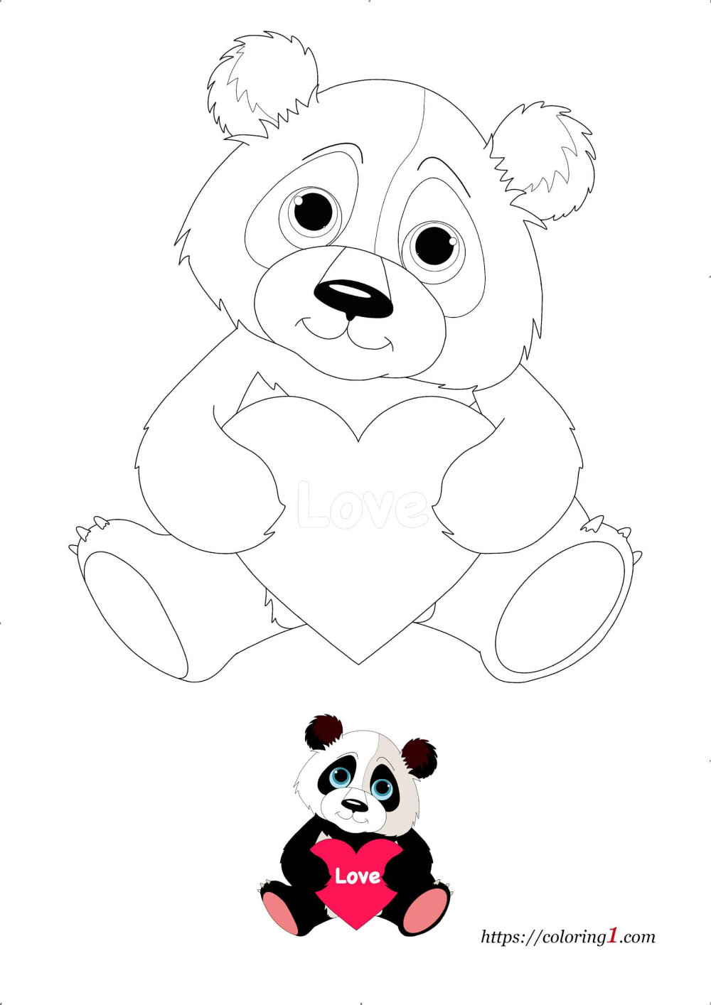 Panda with heart coloring pages